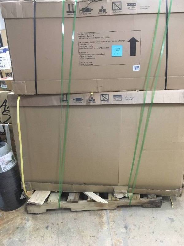 lot 79 image: Husky 56 23 Drawer Tool Chest & Rolling Cabinet Set - Black never used still in box MSRP $1399