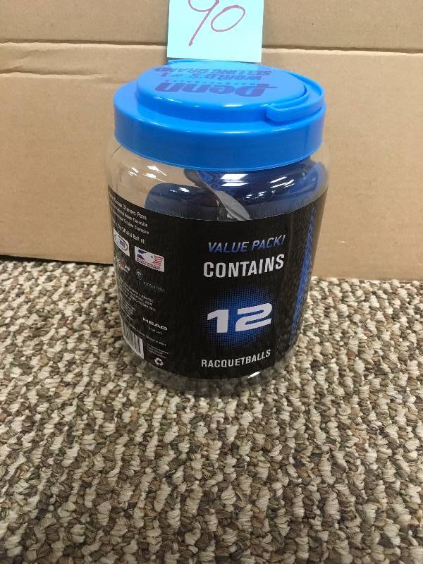 lot 90 image: Penn Ultra Blue 12 Pack Of Racquetballs in jar