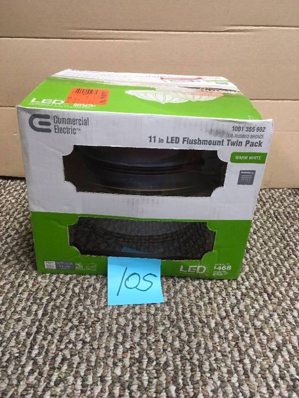 lot 105 image: Commercial Electric Oil-rubbed Bronze Led Flushmount Ceiling Fixture never used in box