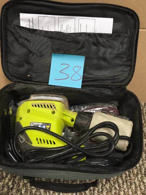 lot 38 image: Ryobi 1.2 Amp Corner Cat Sander used good working condition with case and box