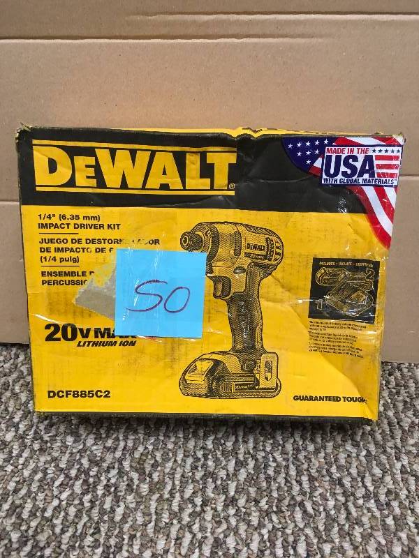 lot 50 image: DeWalt Impact Driver Kit - 14 - 20V with batteries, charger and box, used good working condition
