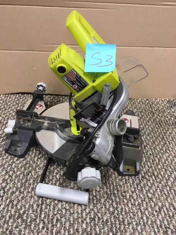 lot 53 image: Ryobi 9 Amp 7-14 in. Compound Miter Saw with Laser good working condition