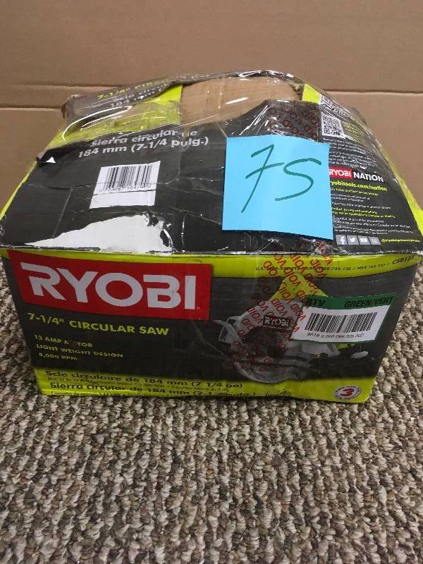 lot 75 image: Ryobi Circular Saw 13-amp 7-14 In. Power Tool Steel Blade Corded in box good working condition