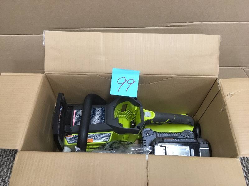 lot 99 image: Ryobi Chain Saws 14 in. 40-Volt Brushless Cordless Chainsaw RY40511 in box MSRP $299