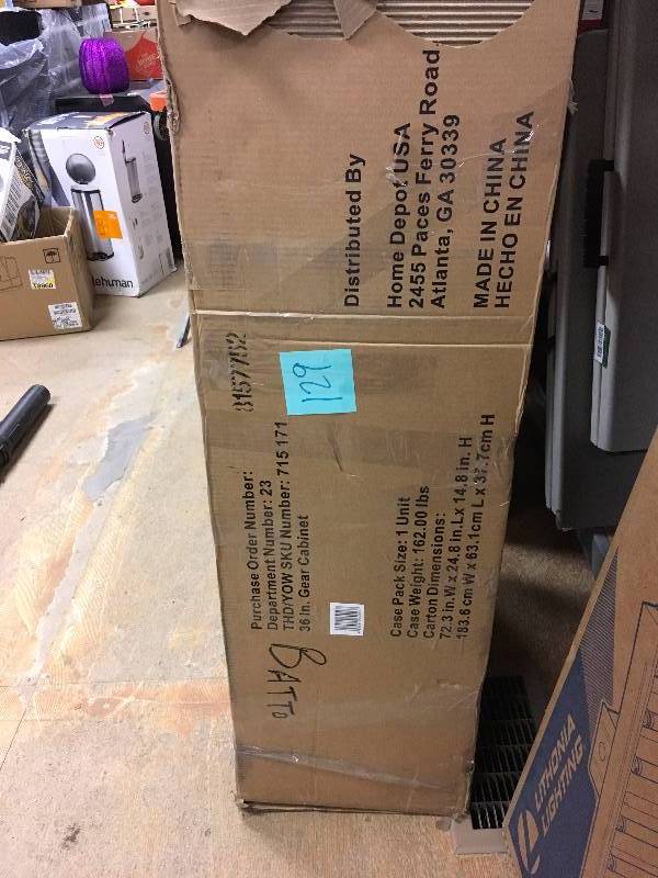 lot 129 image: Husky 72 in. H x 36 in. W x 24 in. D Steel Garage Gear Cabinet Model # G3624W-US RETAIL $419