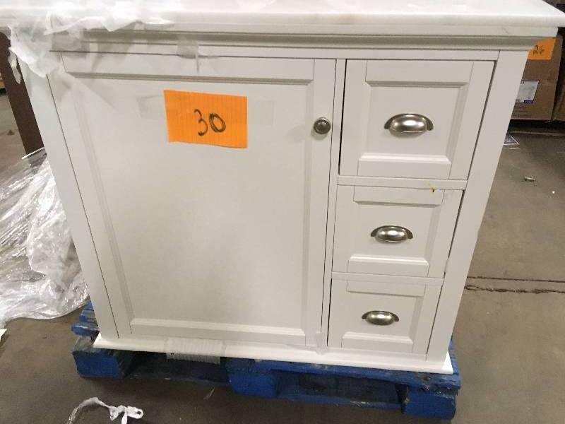 Home Decorator Lamport 37 in.W x 22 in. D Bath Vanity in White with Marble Vanity Top in White
