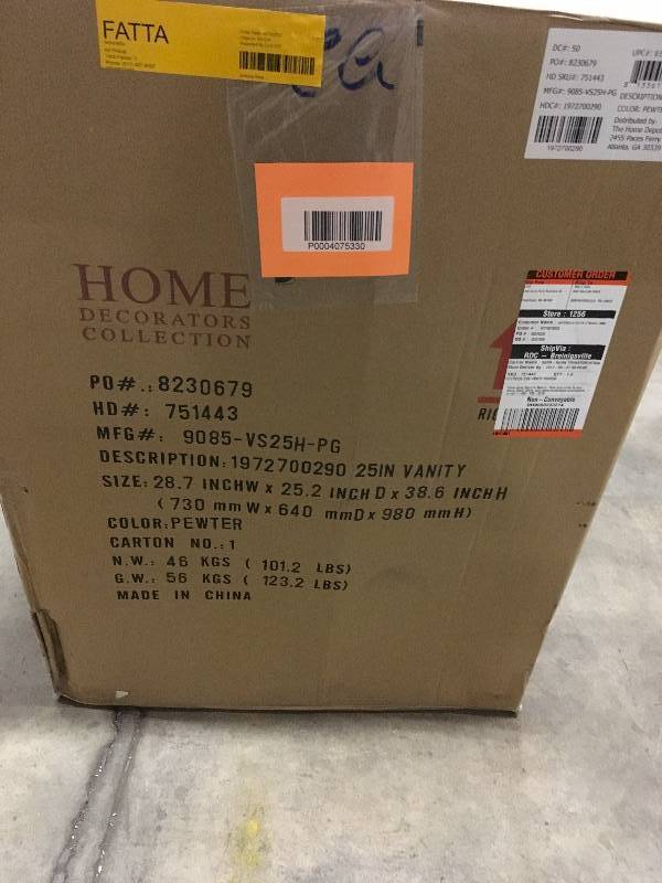 Home Decorators Collection Newport 25 in. W x 21-12 in. D Bath Vanity in Pewter with Granite Vanity Top in Grey open box never used