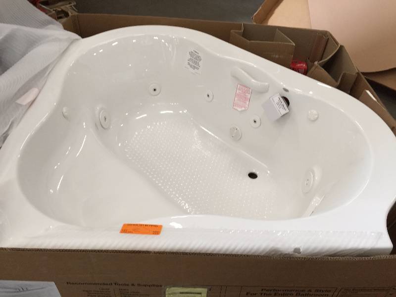 American STD EverClean 5 ft. x 60 in. Center Drain Corner Whirlpool in White new Model # 6060LCE.020 open box never used