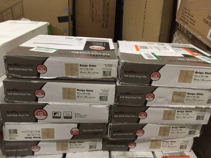 Lot of 10 Boxes of Beige Slate 12 in x 12 in Solida Vinyl Tile -30 SQ FTCase open box never used