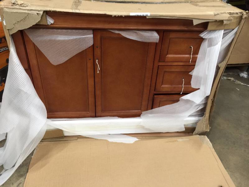 Foremost Naples 48 in. W Bath Vanity Cabinet Only in Warm Cinnamon with Right Hand Drawers open box never used