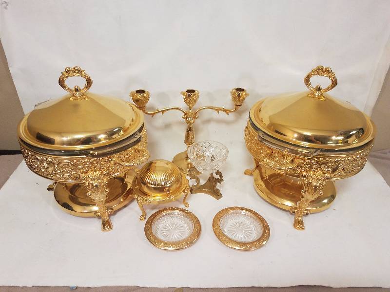 lot 21 image: Vintage Gold Tone Formal Serving Set #2