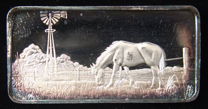 1 TROY OZ. .999 FINE SILVER BAR AMERICA THE GREAT PLAINS NICE TONING