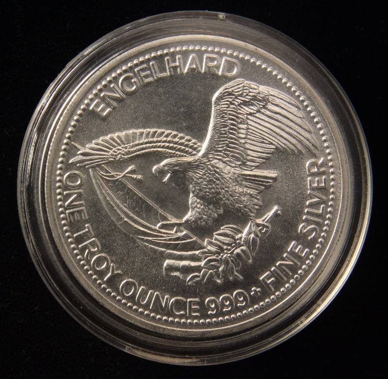 1 TROY OZ. .999 FINE SILVER ENGELHARD 1985 THE AMERICAN PROSPECTOR IN AIRTITE