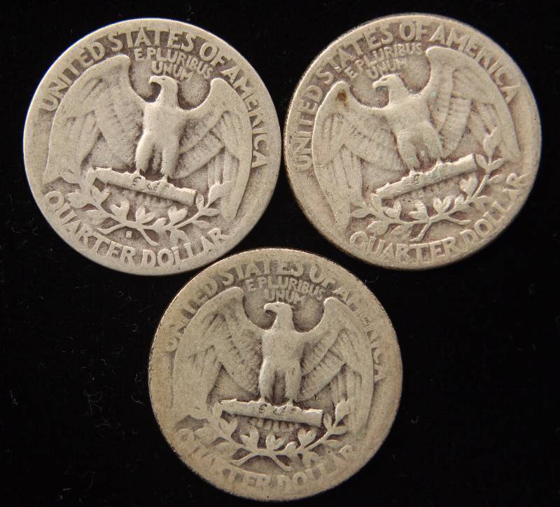 GROUP OF 3 SILVER WASHINGTON QUARTERS 1934, 1942S & 1949