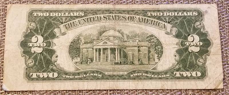 1953 RED SEAL US $2 BILL FEDERAL RESERVE NOTE VF