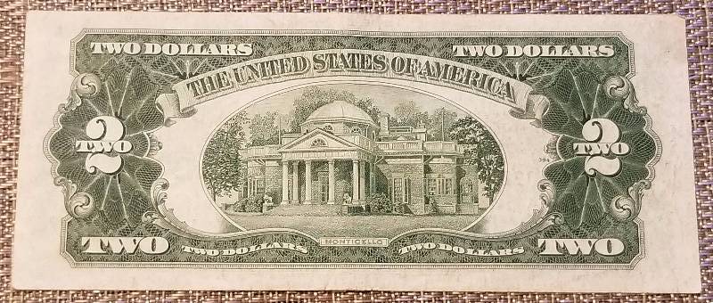 1953 RED SEAL US $2 BILL FEDERAL RESERVE NOTE SHARP AU-UNC