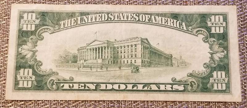 1928-B $10 FEDERAL RESERVE REDEEMABLE IN GOLD NOTE AU KANSAS CITY MO