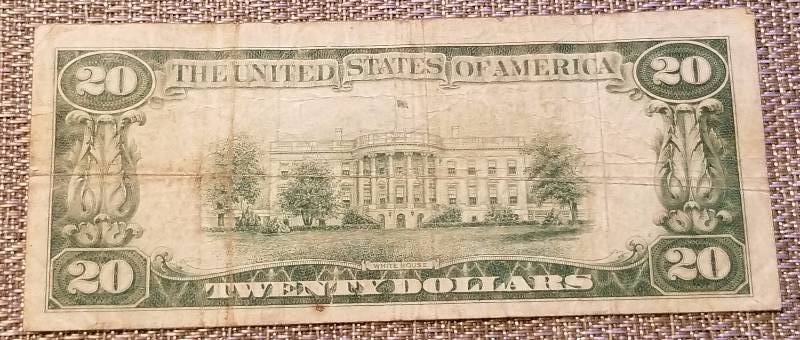 1928-B $20 FEDERAL RESERVE REDEEMABLE IN GOLD NOTE VF KANSAS CITY MO