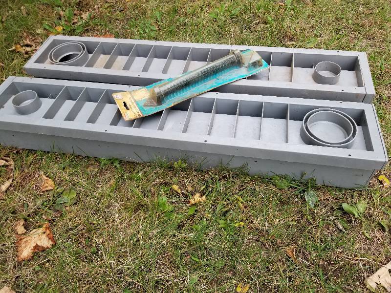 lot 101 image: Pair - Plastic Floor Drains, 7x37 each & Door Spring