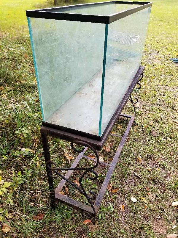 lot 114 image: 55 Gallon Fish Tank with Decorative Metal Base