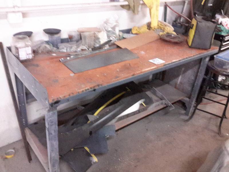 lot 261 image: Industrial work bench w wood top