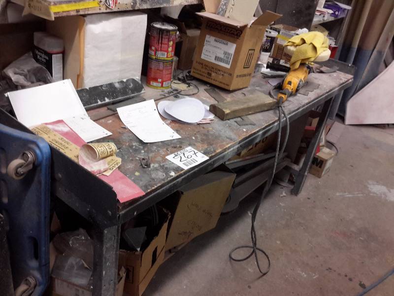 lot 267 image: Industrial workbench w wood top