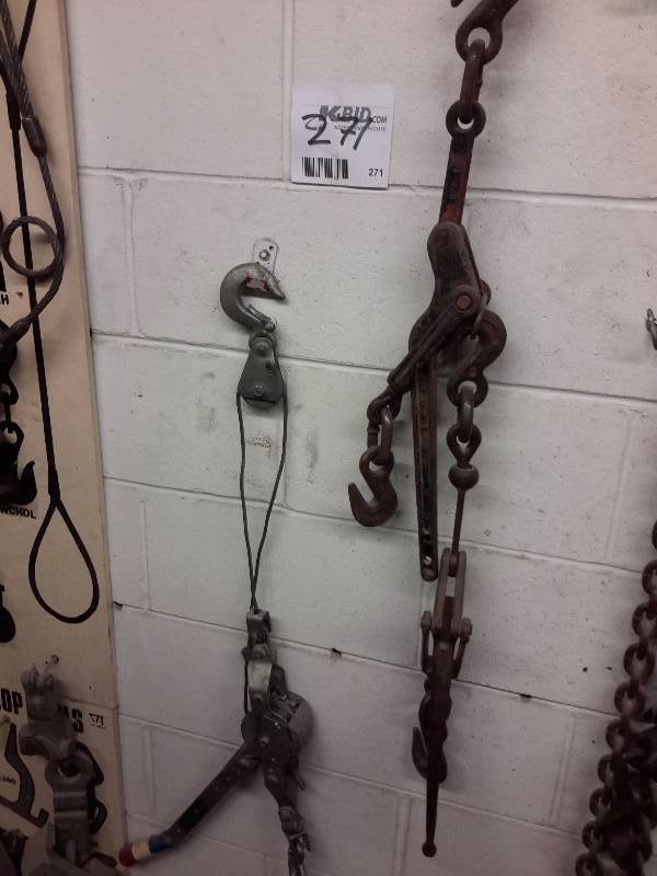 lot 271 image: Come along & 2 Clamp downs