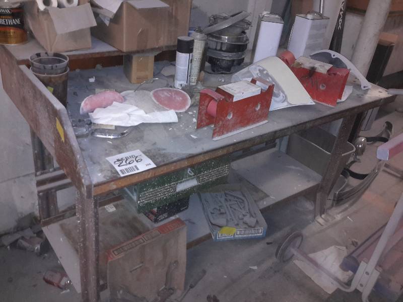 lot 266 image: Vintage industrial workbench w wood top