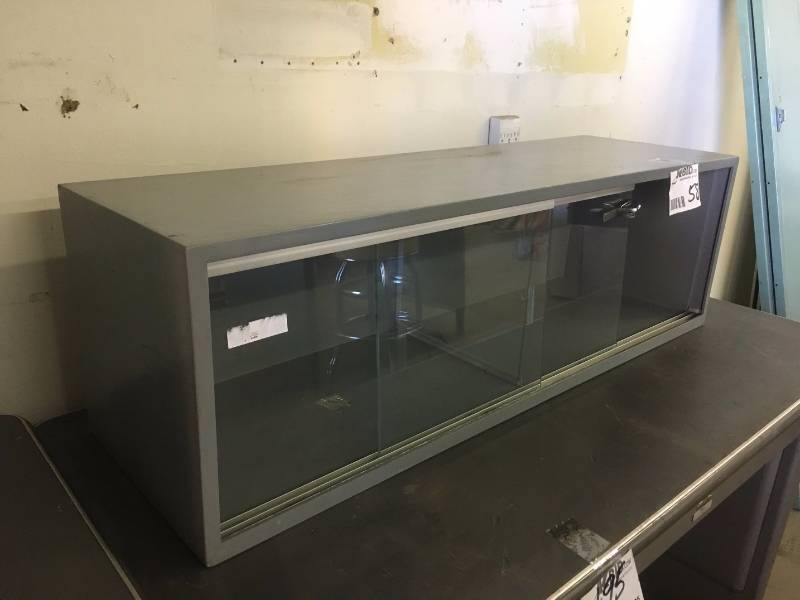 lot 580 image: Grey Wood Cabinet with Glass Doors