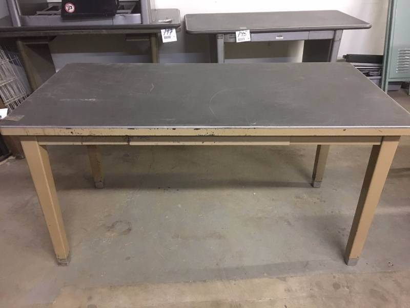 lot 1930 image: Vintage Executive Steel Desk, Tan Color
