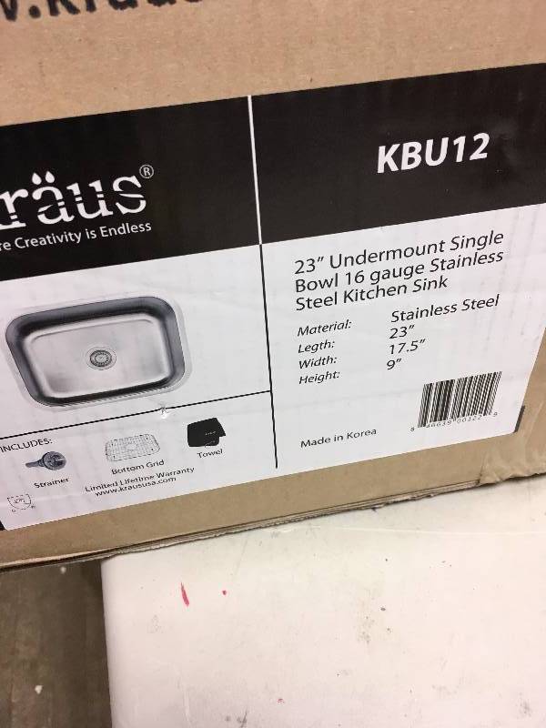 lot 61 image: Kraus KBU12 Single Basin Undermount Kitchen Sink, Silver never used in box