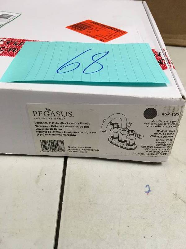 lot 68 image: Pegasus 67113-8004 Verdanza Lavatory Centerset Faucet, Brushed Nickel never used in box