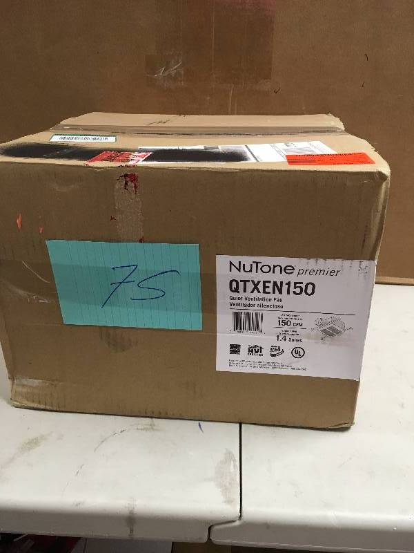 lot 75 image: Nutone QTXEN150 Bathroom Fan,150 CFM QuietTest, Energy Star For 6 Duct never used in box MSRP $199
