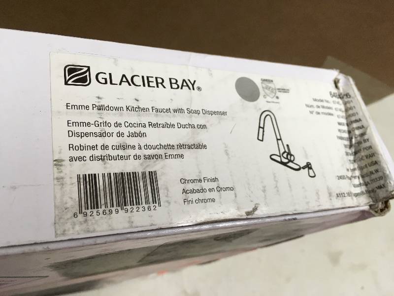 lot 79 image: Glacier Bay 950 Single-Handle Pull-Down Kitchen Faucet Soap Dispenser Chrome never used in box