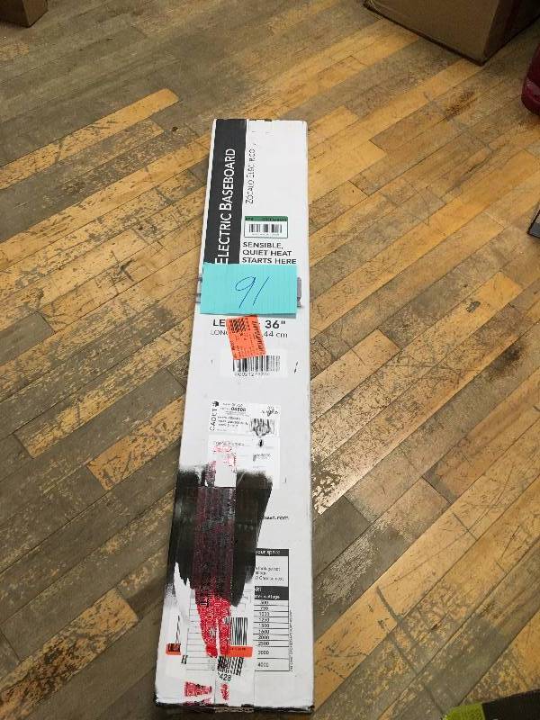lot 91 image: Cadet 3F750-8W Baseboard Heater, 3 Ft. 750W 208V Electric - White never used in box