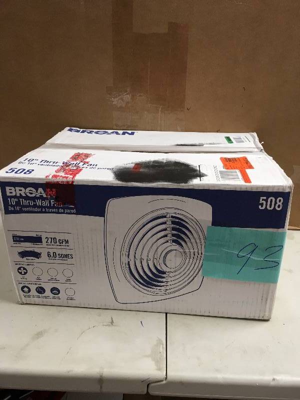 lot 93 image: Broan 508 270 CFM Through-the-Wall Fan never used in box