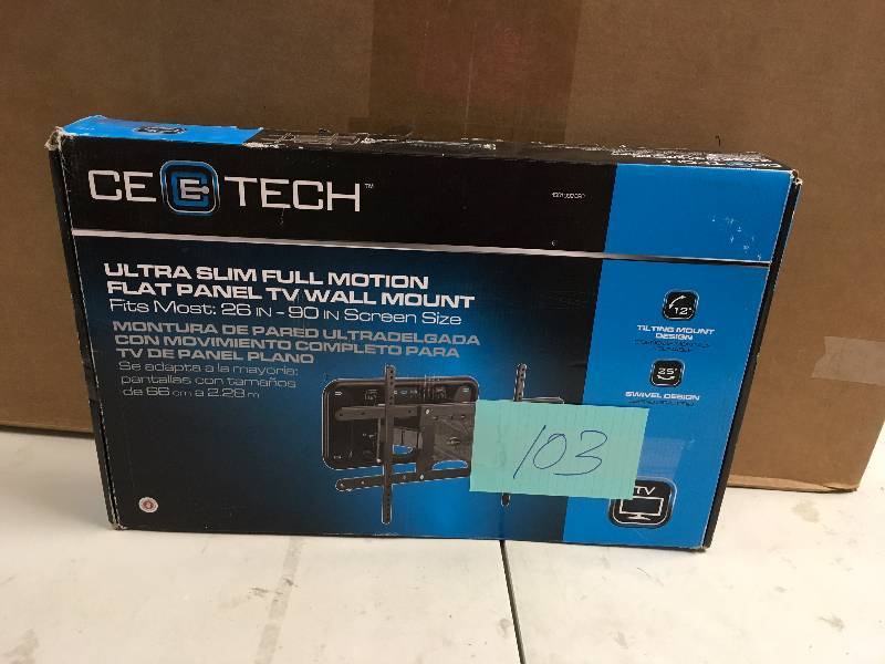 lot 103 image: Space Saver 31903 Full Motion Wall Mount for Flat Panel TV, Black in box