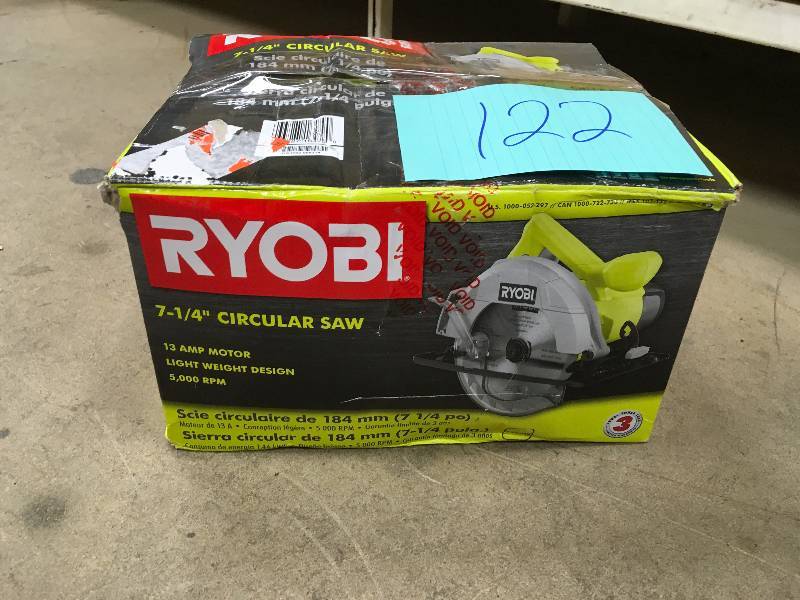 lot 122 image: Circular Saws Ryobi Saws - Circular 13-Amp 7-14 in. Circular Saw CSB125 in box
