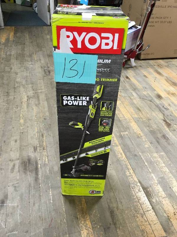 lot 131 image: RYOBI 40-Volt Lithium-Ion Cordless Attachment Capable String Trimmer never used in box MSRP $225