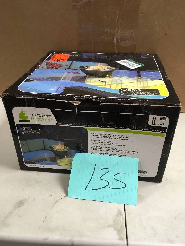 lot 135 image: Anywhere Fireplace Oasis Table Top Indoor  Outdoor Fireplace never used in box MSRP $129
