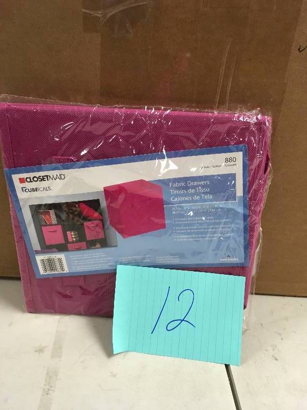 lot 12 image: Closetmaid Cubeicals Woven Fabric Drawer, 11 x 10.5 x 10.5, Fuchsia new in box