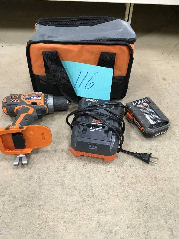 lot 116 image: RIDGID Fuego 18-Volt Hyper Lithium-Ion 12 in. Compact Drill used in working condition