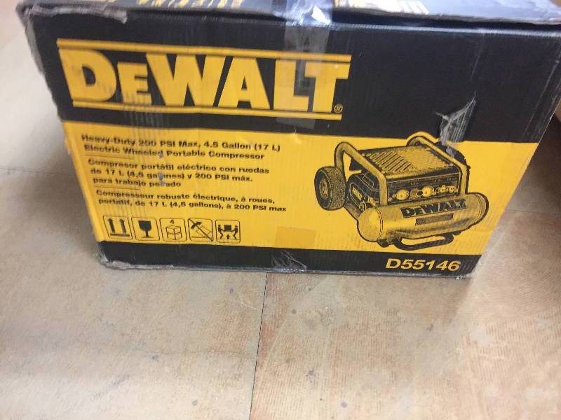 lot 90 image: DEWALT D55146 4-12-Gallon 200-PSI Hand Carry Compressor not used