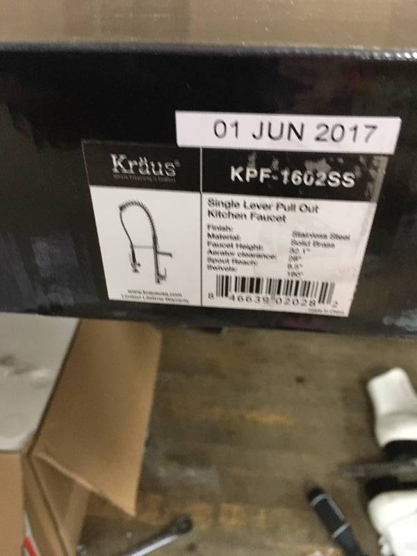 lot 74 image: Kraus Commercial-Style Single-Handle Pull-Down Kitchen Faucet with Pre-Rinse Sprayer in Stainless Steel