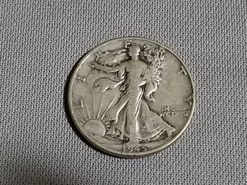 lot 12 image: Lighted Display Casewith 1945 VGWalking Liberty Half Dollar, 90% Silver Coin