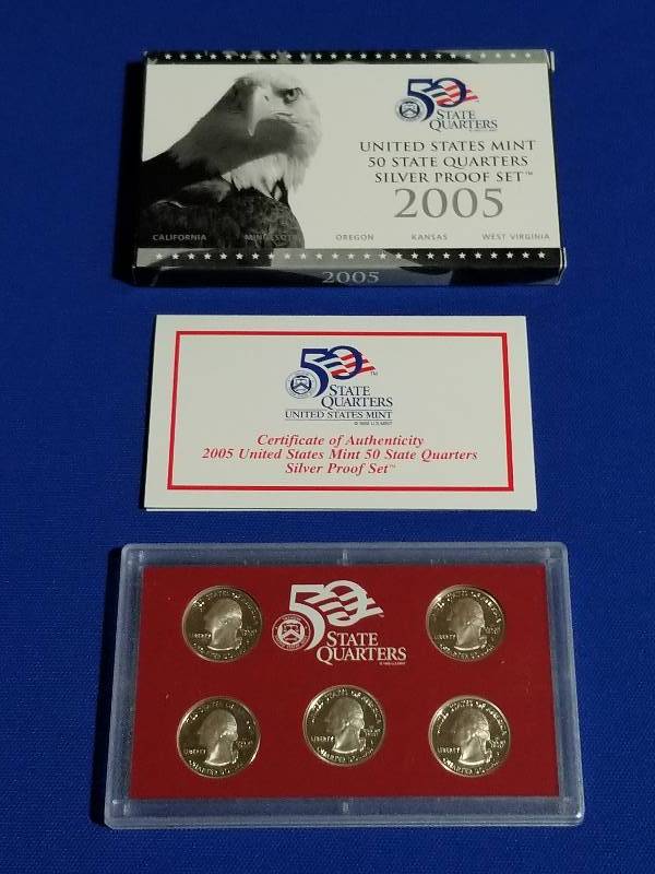 lot 49 image: 2005 US Mint SILVER State Quarter Proof Set