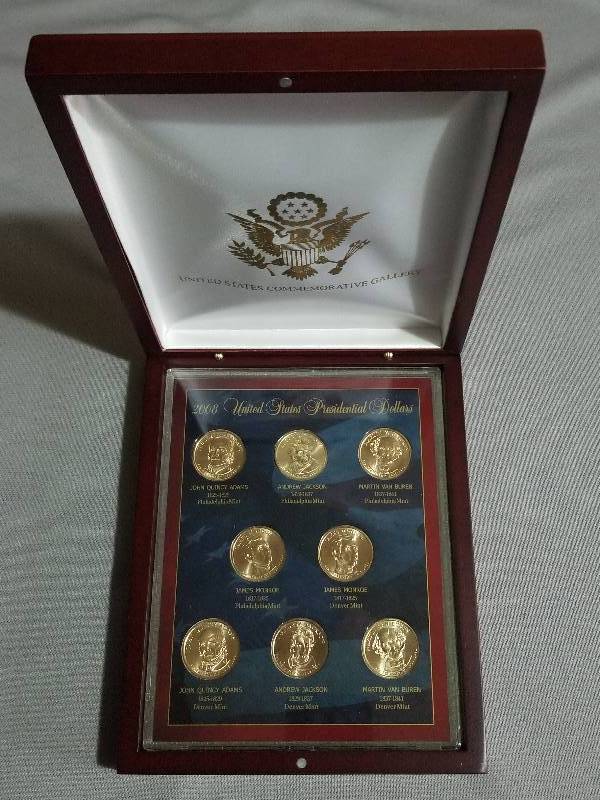 lot 58 image: 2008 US Presidential Dollars, P&D Mints in Display Case