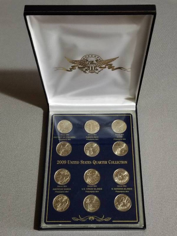 lot 63 image: 2009 Philadelphia Mint US Territorial State Quarter Collection in Display - Uncirculated