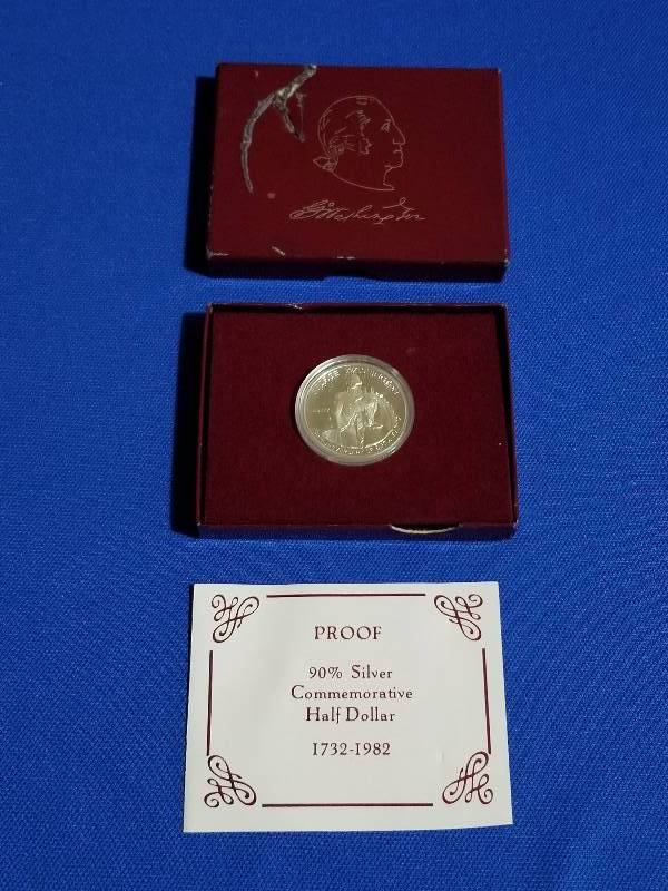 lot 75 image: 1982 90% Silver Commemorative George Washington Proof Half Dollar