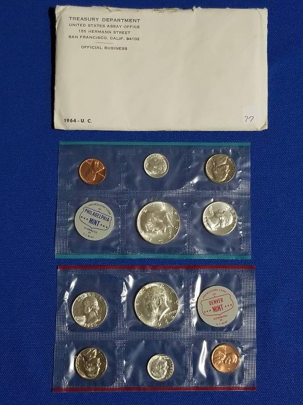 lot 77 image: 1964 US Mint Uncirculated Coin Set